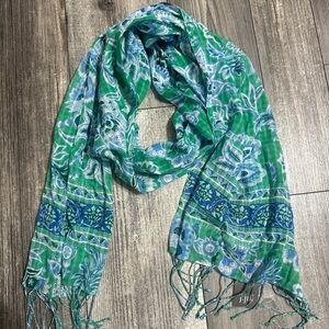 J. Jill Cotton Lightweight Blue Green Floral Scarf NWT imperfection